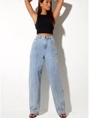 Motel Rocks Seam Parallel Jeans in Light Wash Blue | Size XS